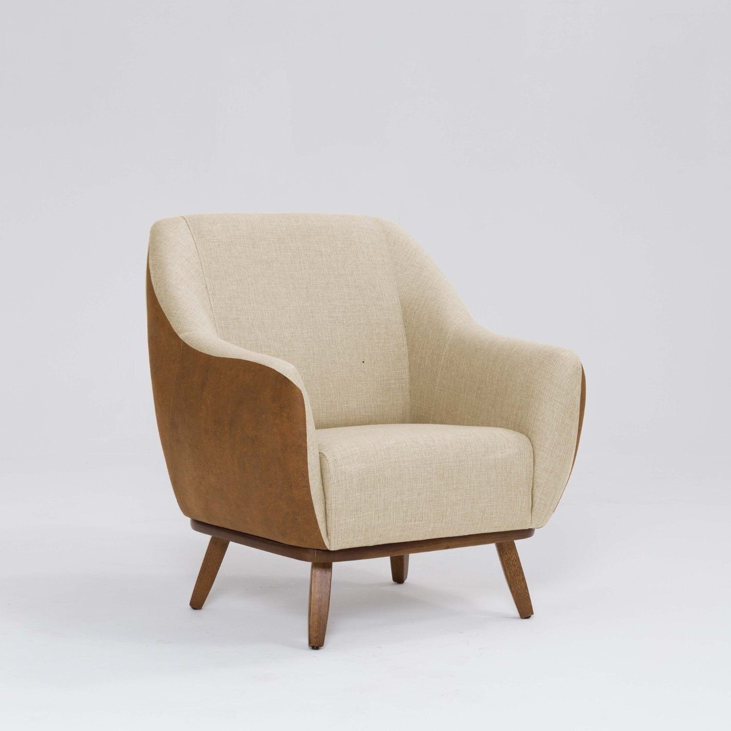 Poltrona Corano E Linho Base Madeira Paloma Mescla Terracota / Marfim