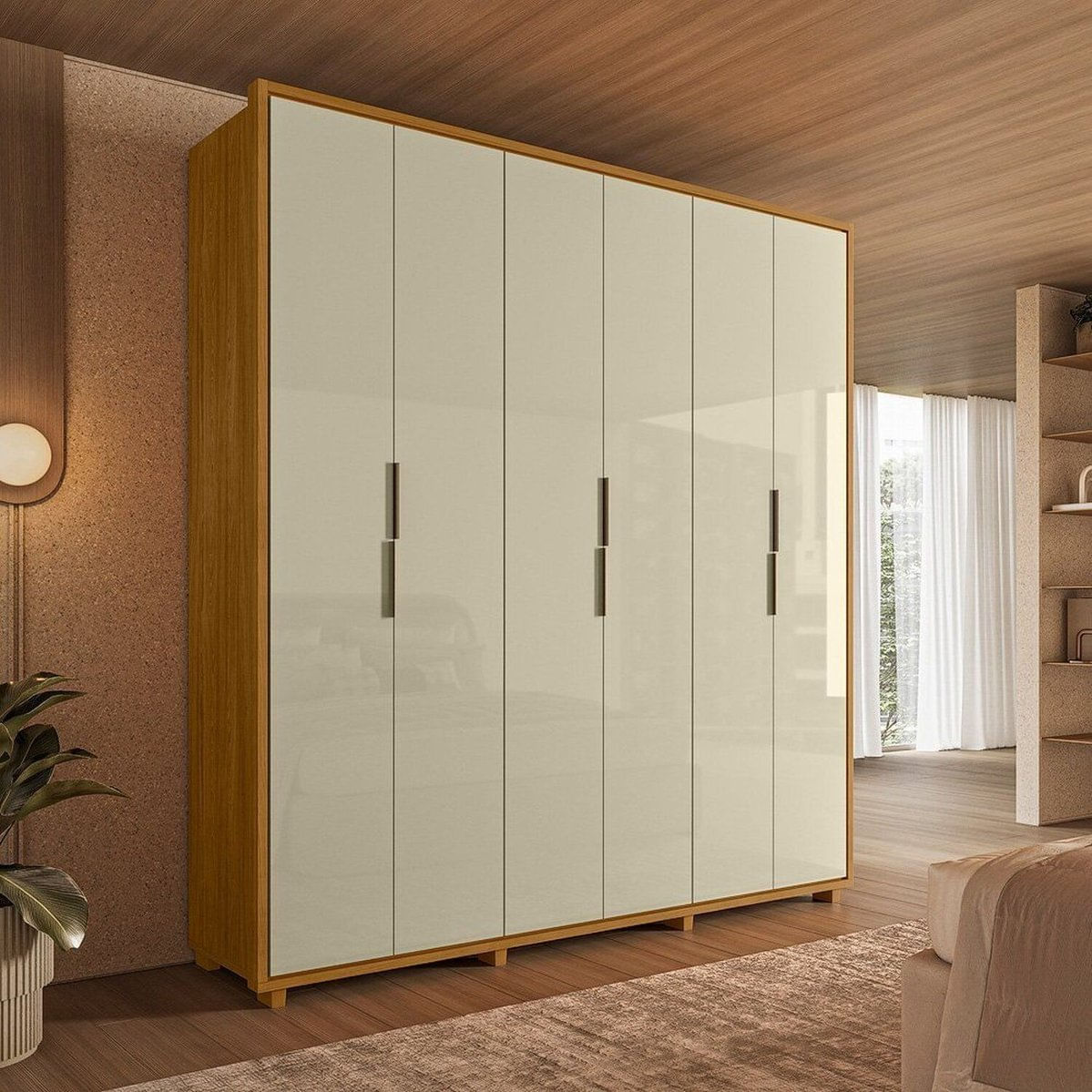 Guarda-roupa 100% Mdf 6 Portas Matisse Domitorios Cumaru / Opala