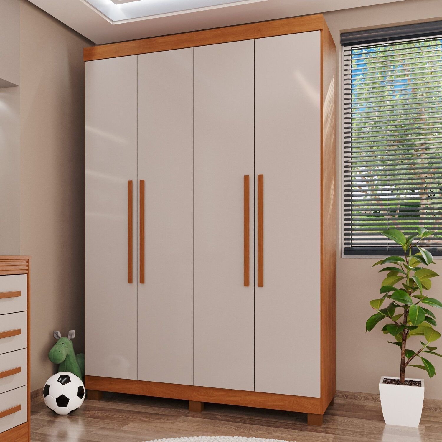 Guarda-roupa Infantil 4 Portas 3 Gavetas Alice Espreso Móveis Cinamomo / Off White