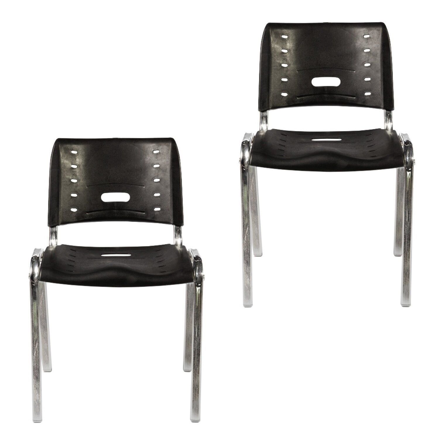 Kit 2 Cadeiras Escritório Fixa Empilhável Hotel Auditório Elo Preto