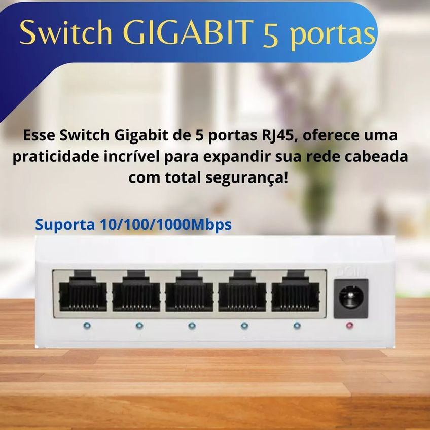Switch Hub 5 Portas Rj45 Gigabit 10/100/1000mbps Lan Com Fonte Bivolt - imagem 5