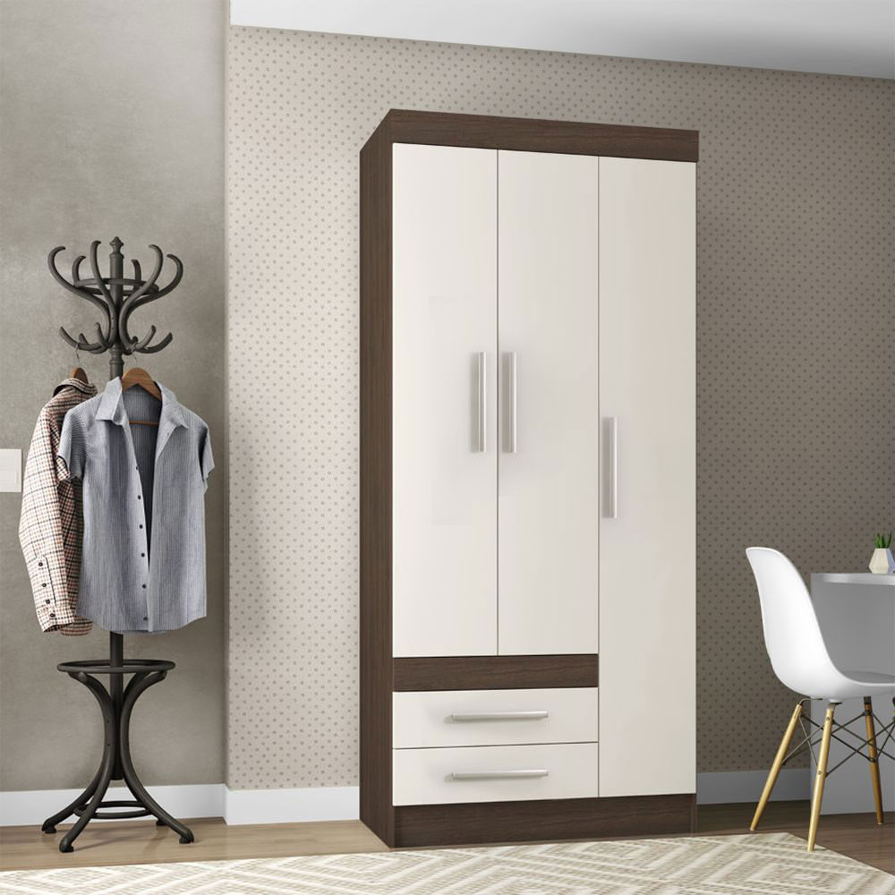 Roupeiro Solteiro Cusco 03 Portas 02 Gavetas Poliman Móveis