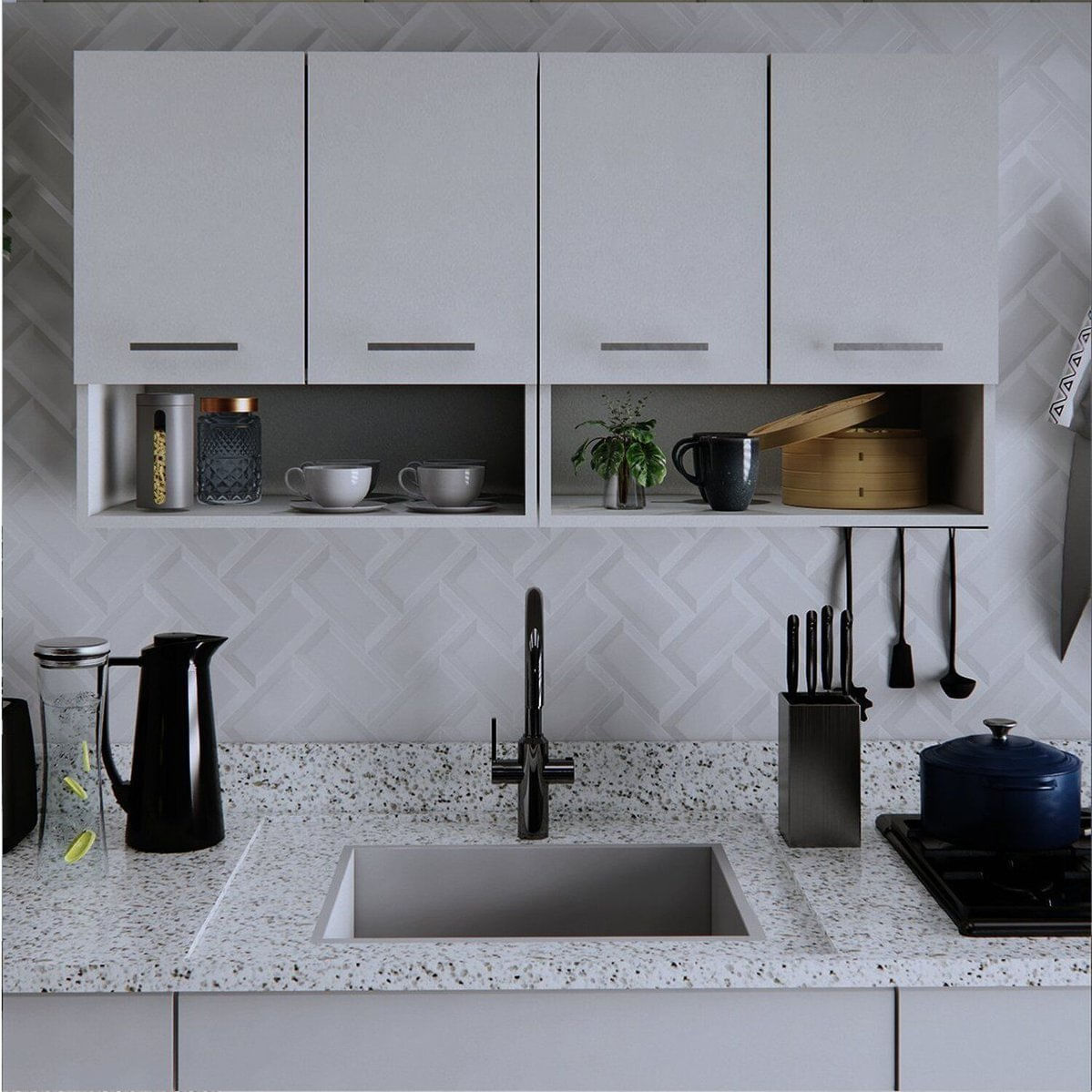 Armário Aéreo 4 Portas Multiuso Para Qualquer Tipo De Ambiente Branco