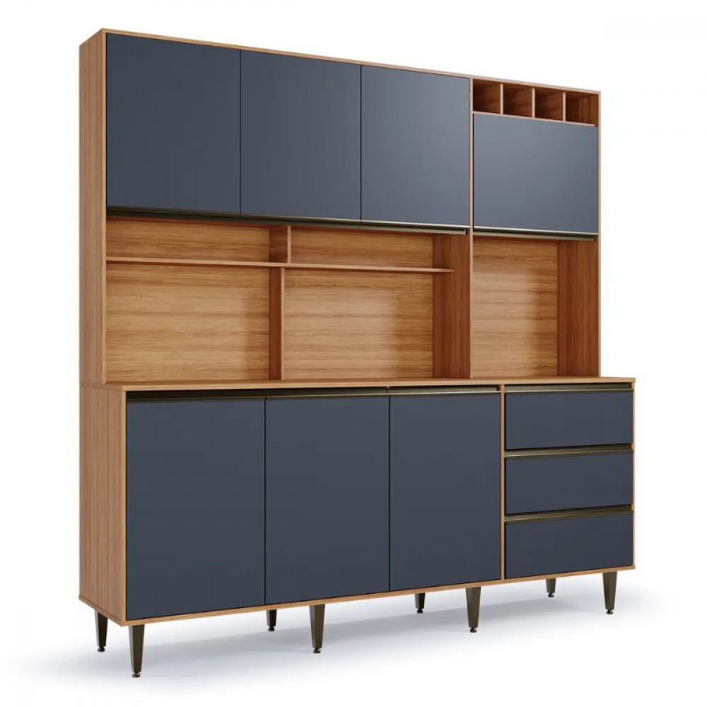 Armário De Cozinha Versatti 7 Portas 3 Gavetas Freijó Com Grafite Batrol