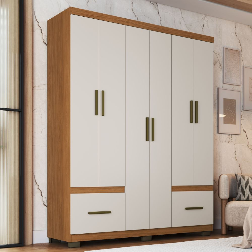 Guarda Roupa Casal 6 Portas 2 Gavetas Com Pés Manaus Faimec