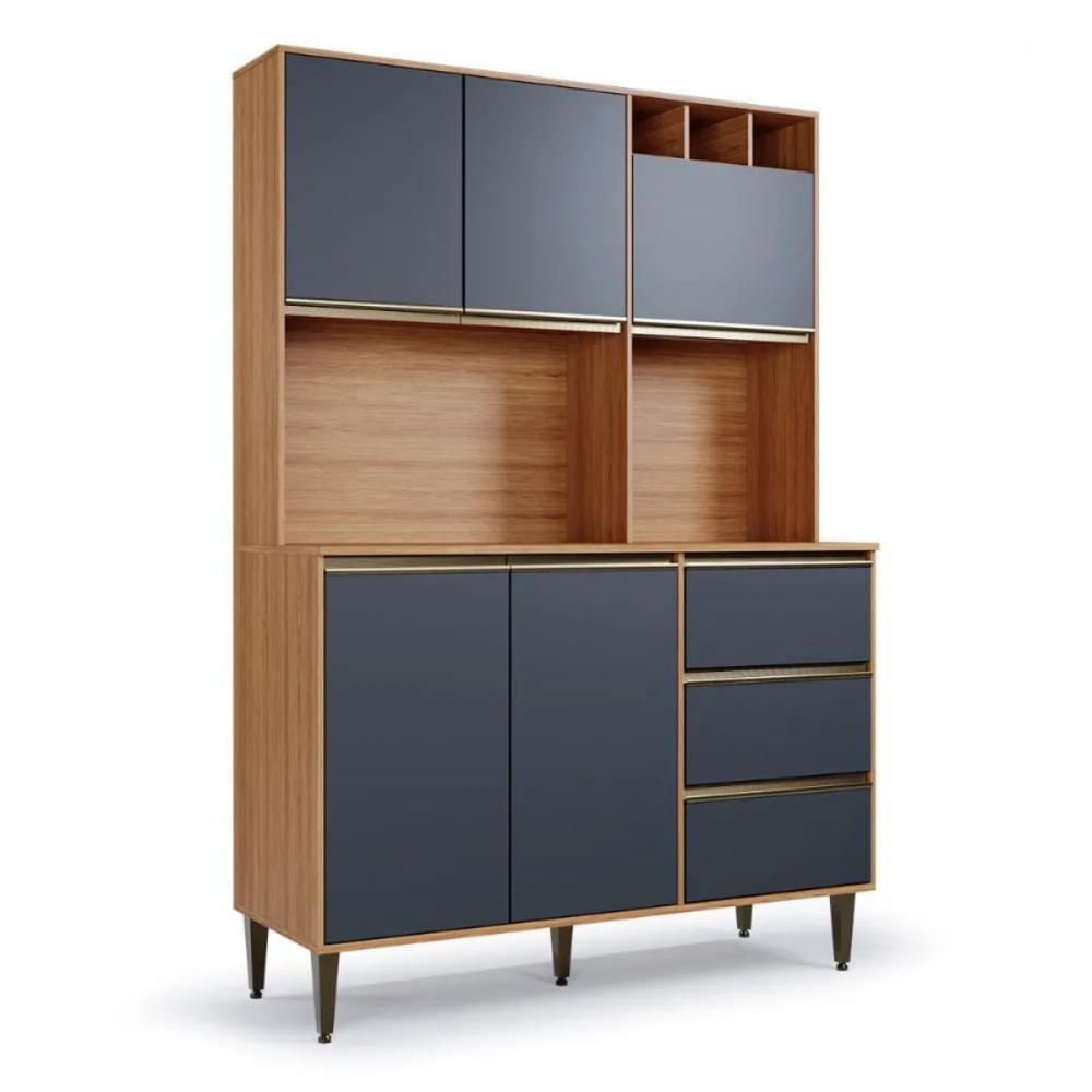 Armário De Cozinha 5 Portas 3 Gavetas Versatti Freijó Com Grafite Batrol