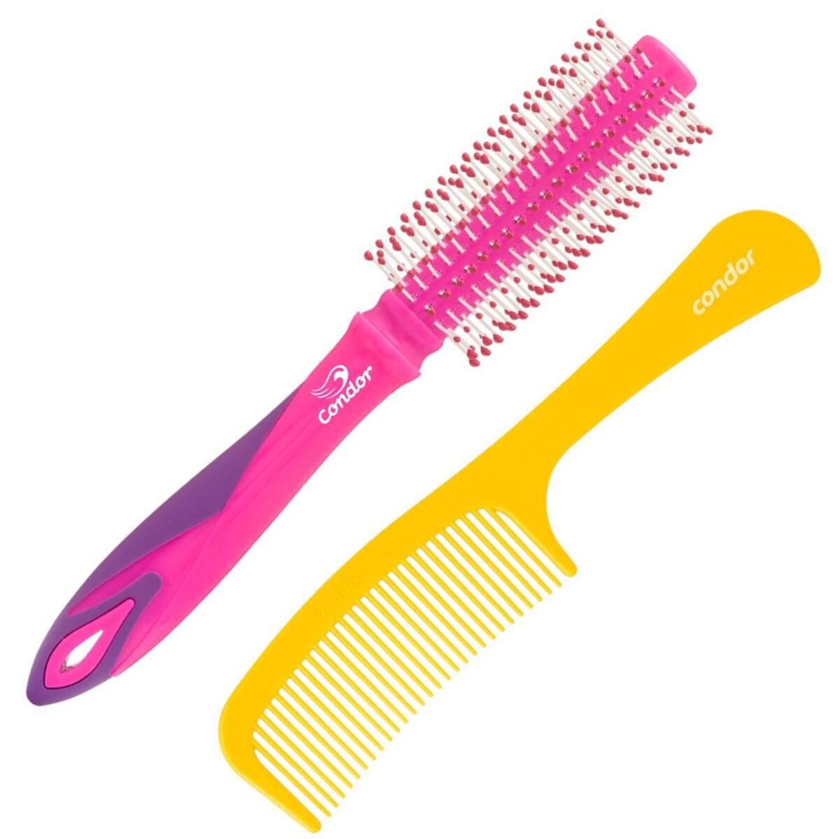 Kit Escova E Pente Para Cabelo Curto E Liso Fluors Condor