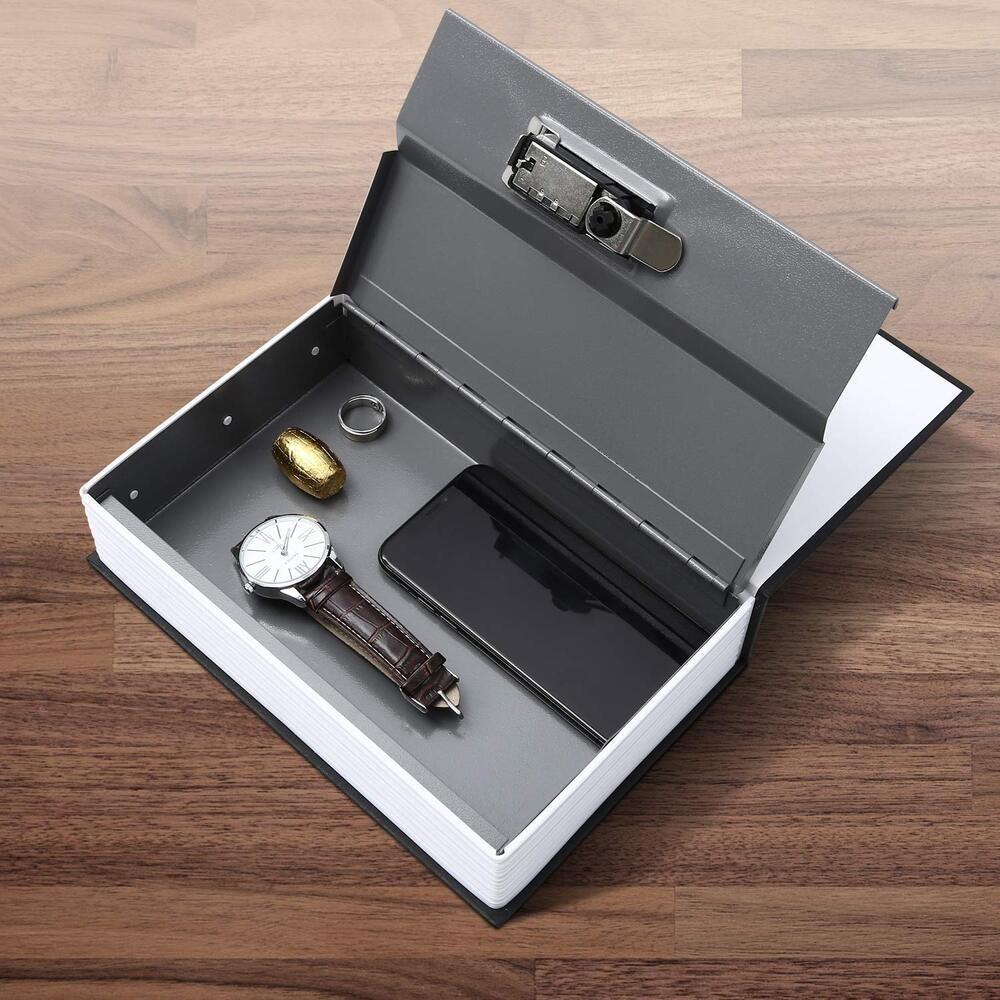 Encontraproduto.com.br - Cofre Camuflado Com Chave Livro Secreto Porta Joias Dinheiro Documentos Metal Estante Seguranca Com Discrição