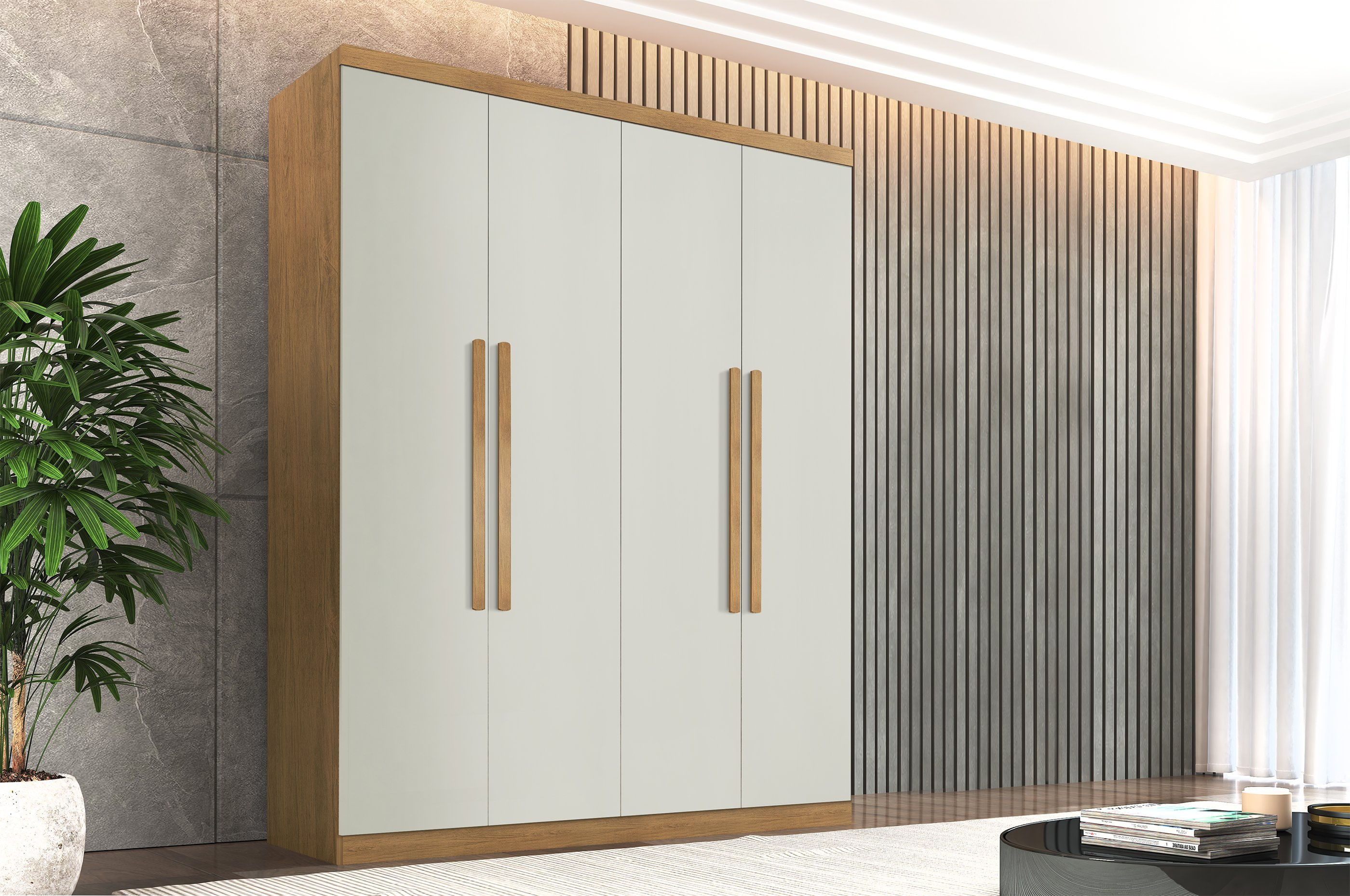 Guarda Roupa Solteiro 4 Portas 3 Gavetas Mdf Amsterdã Rufato Imbuia/off White