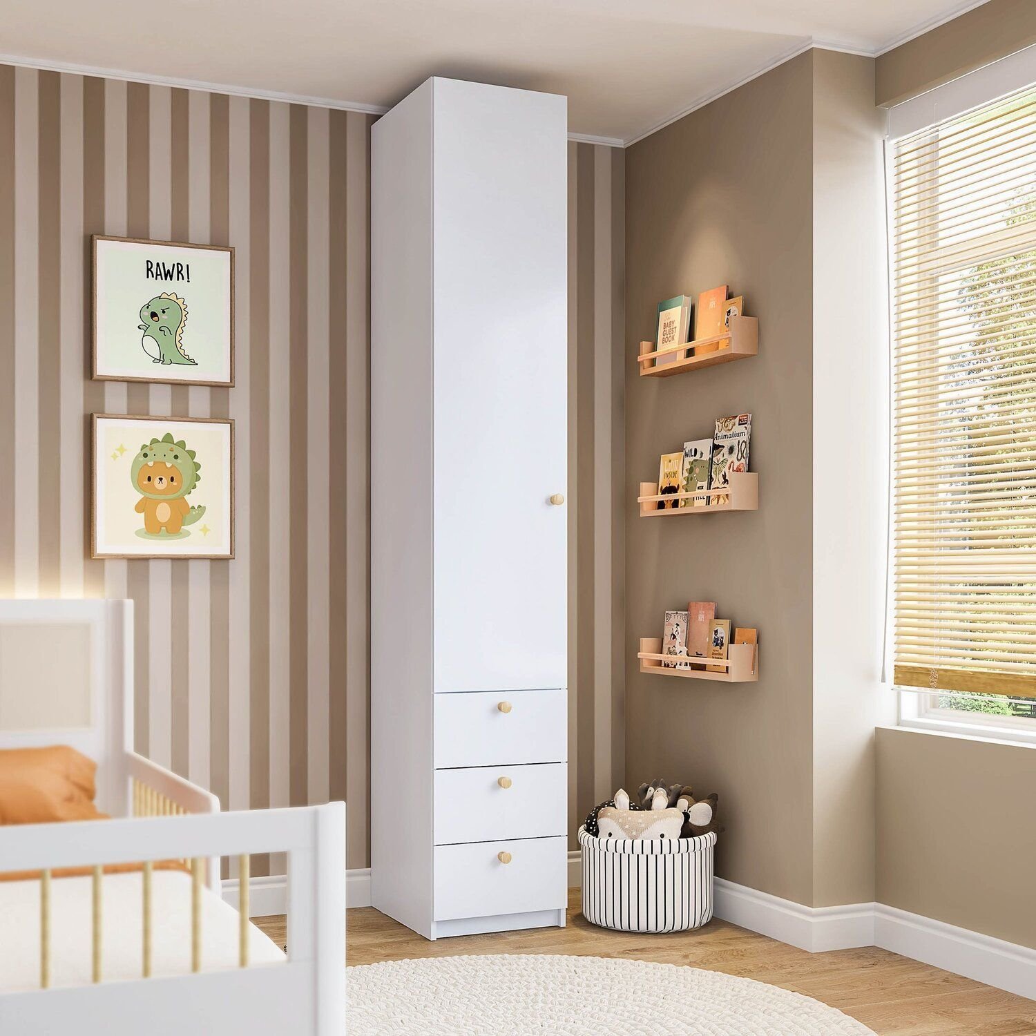 Guarda-roupa Modulado 1 Porta 3 Gavetas Wave Casatema Madeiraoriginals Branco