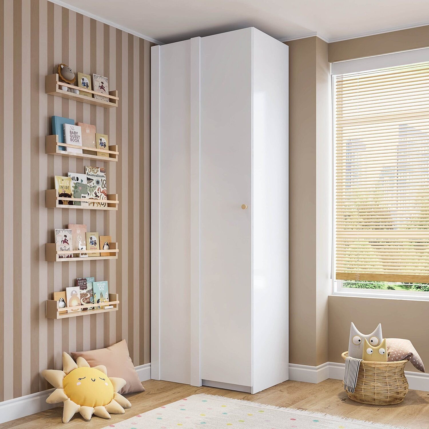 Guarda-roupa Modulado De Canto Linear 1 Porta Wave Casatema Madeiraoriginals Branco