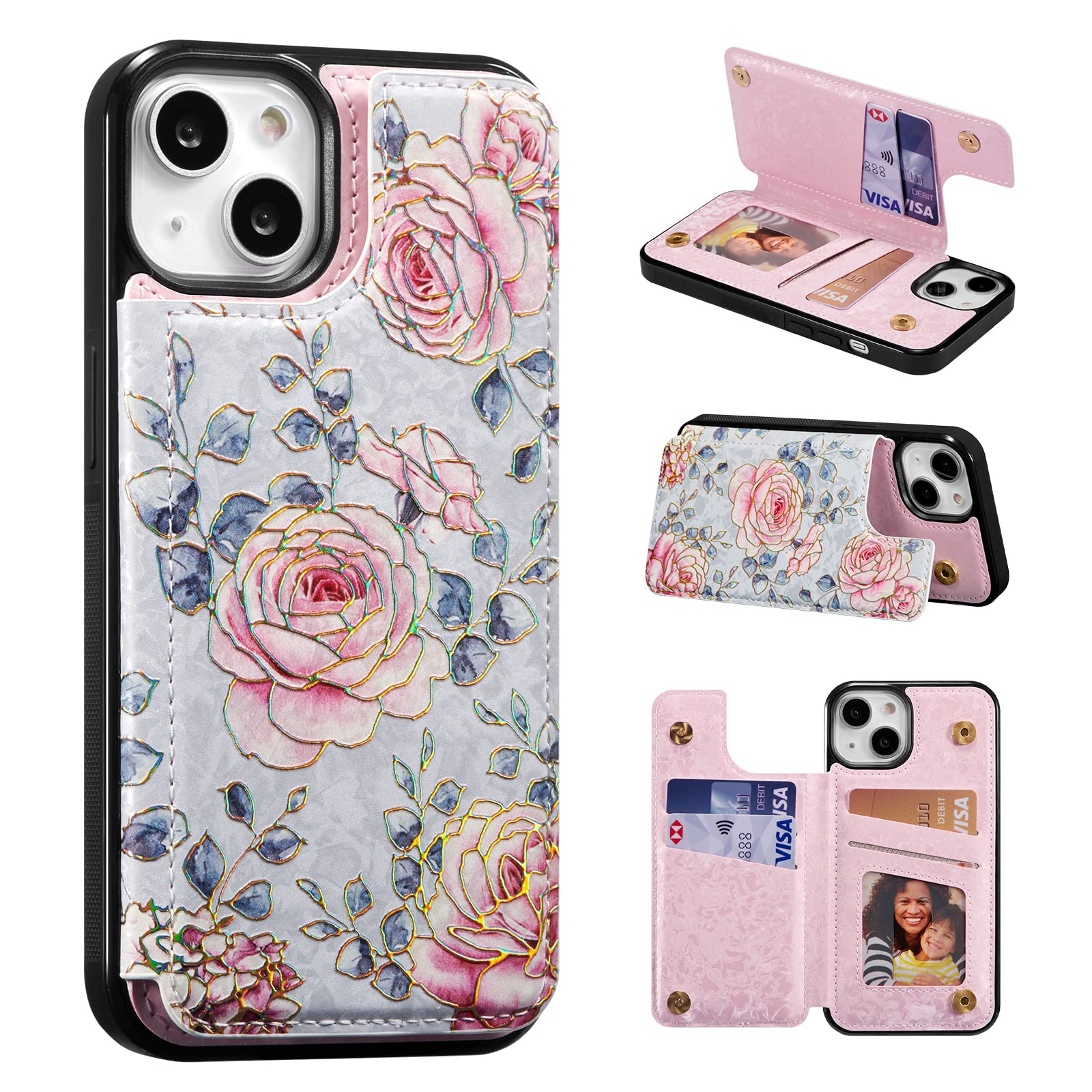 Capa Tipo Carteira Ueebai Para Iphone 15 Em Couro Pu Rfid Roxa Rosa