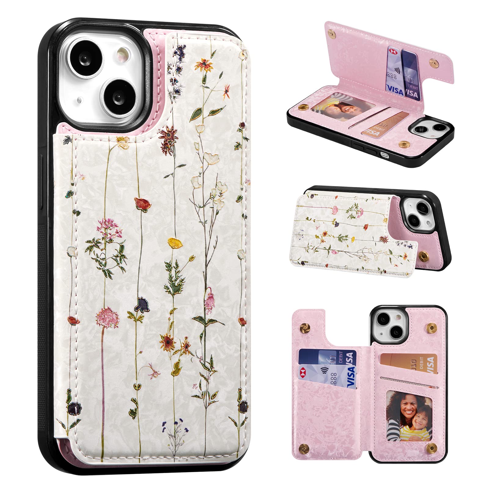 Capa Tipo Carteira Ueebai Para Iphone 15, Suporte De Cartão Rfid Em Couro Pu