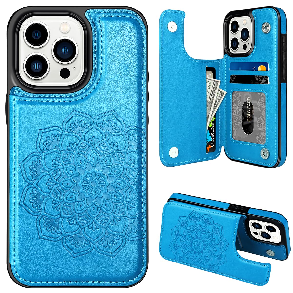 Capa De Telefone Mmhuo Para Iphone 15 Pro Com Suporte De Cartão Azul