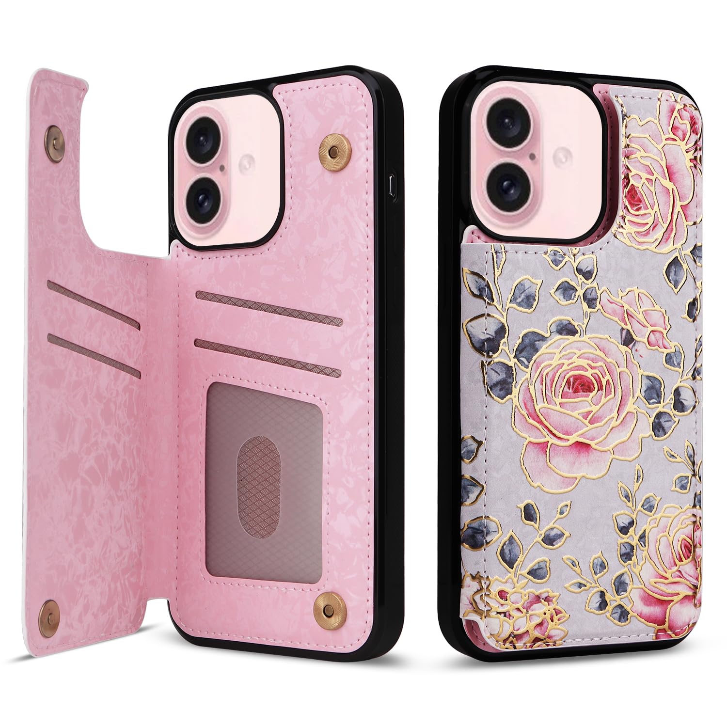 Capa Tipo Carteira Ueebai Para Iphone 16 Em Couro Pu Rfid Roxa Rosa