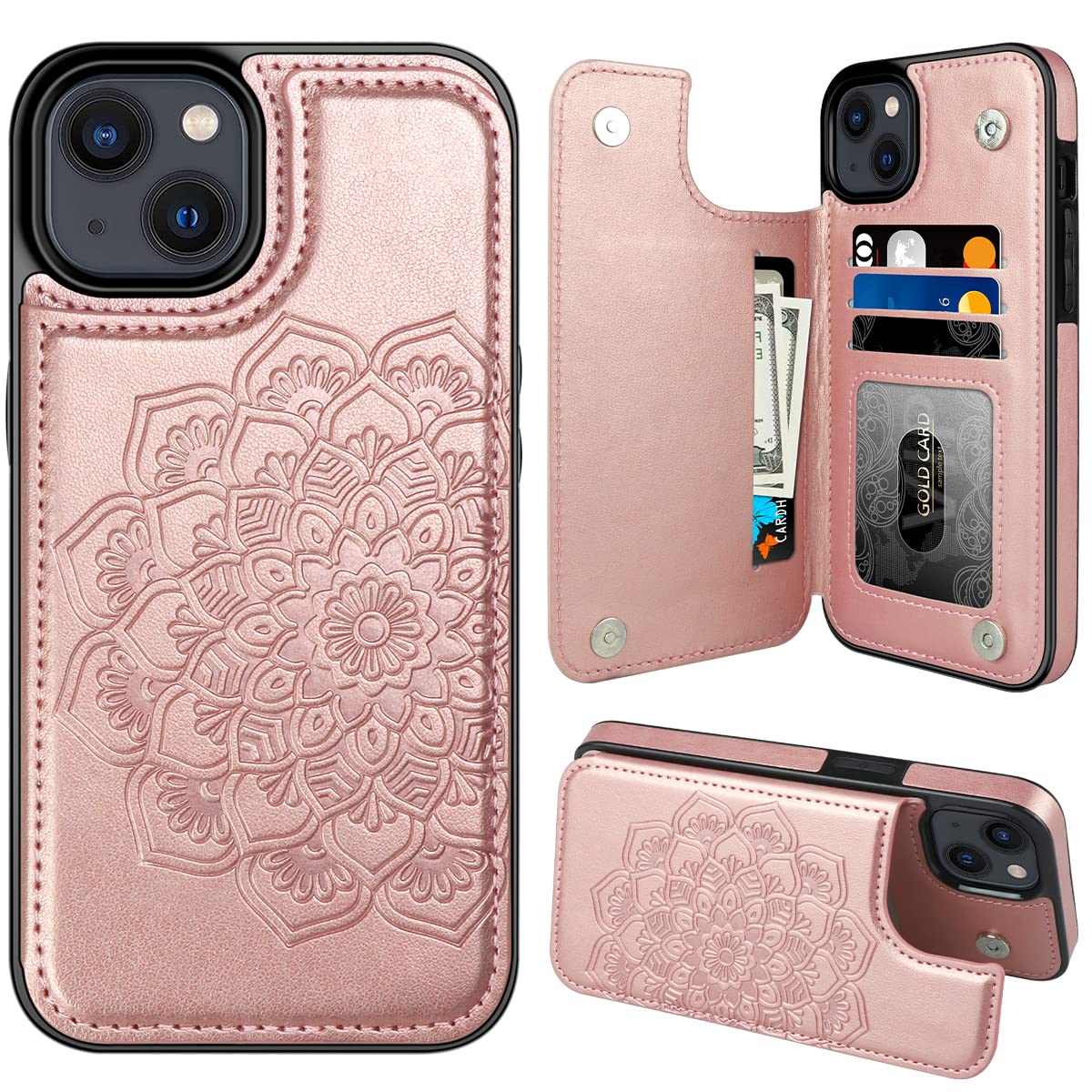Capa De Telefone Mmhuo Para Iphone 15 Plus Com Porta-cartões Em Ouro Rosa