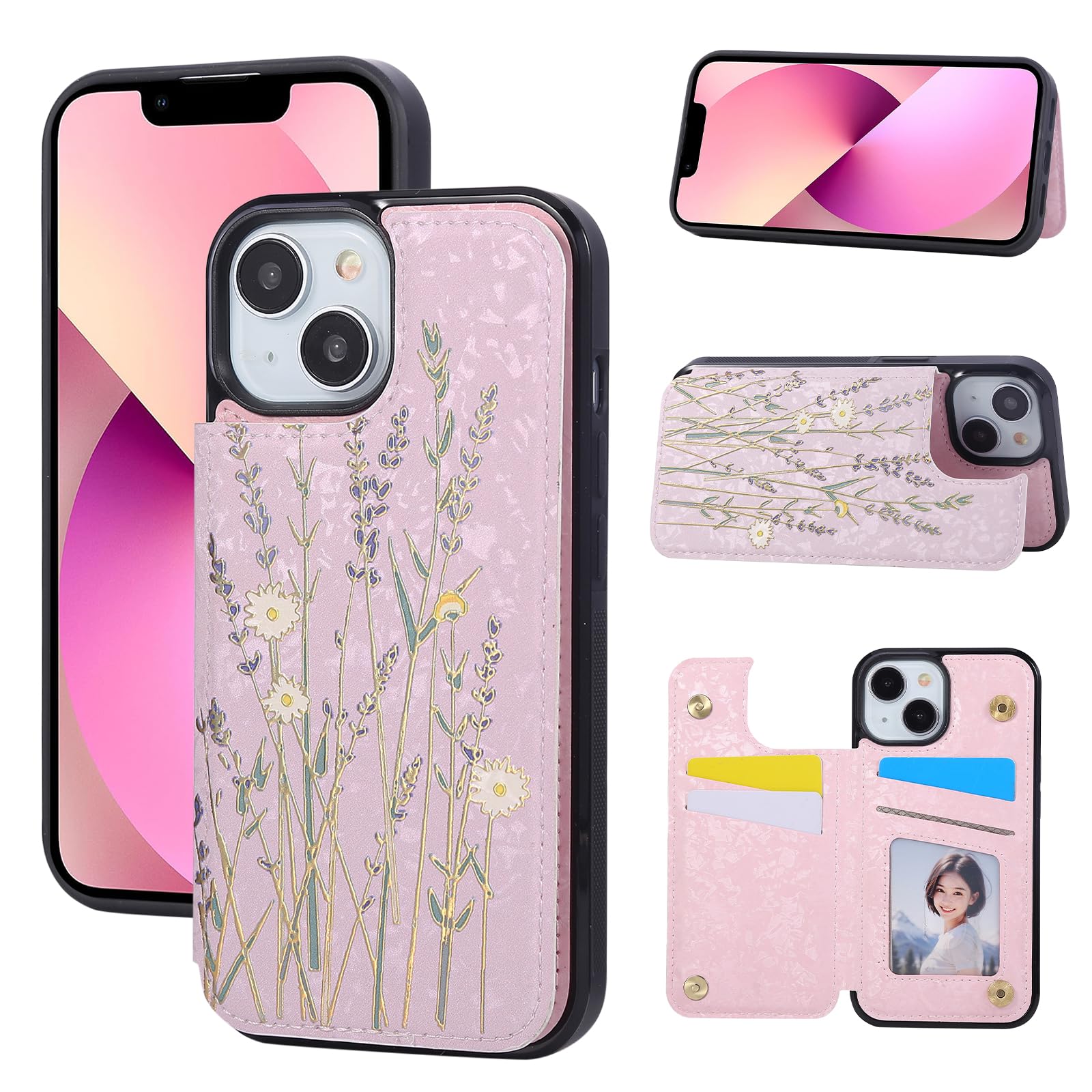 Capa Tipo Carteira Ueebai Para Iphone 15, Suporte De Cartão Rfid Em Couro Pu