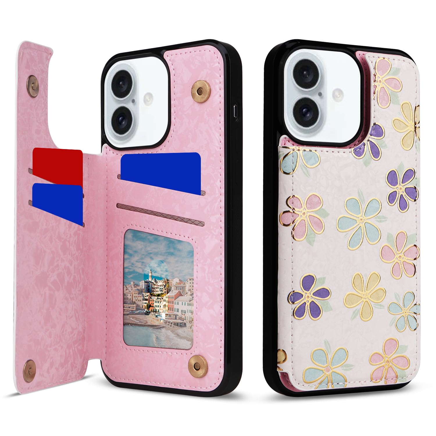 Capa Tipo Carteira Ueebai Para Iphone 16 Plus, Branca Daisy, Bloco Rfid