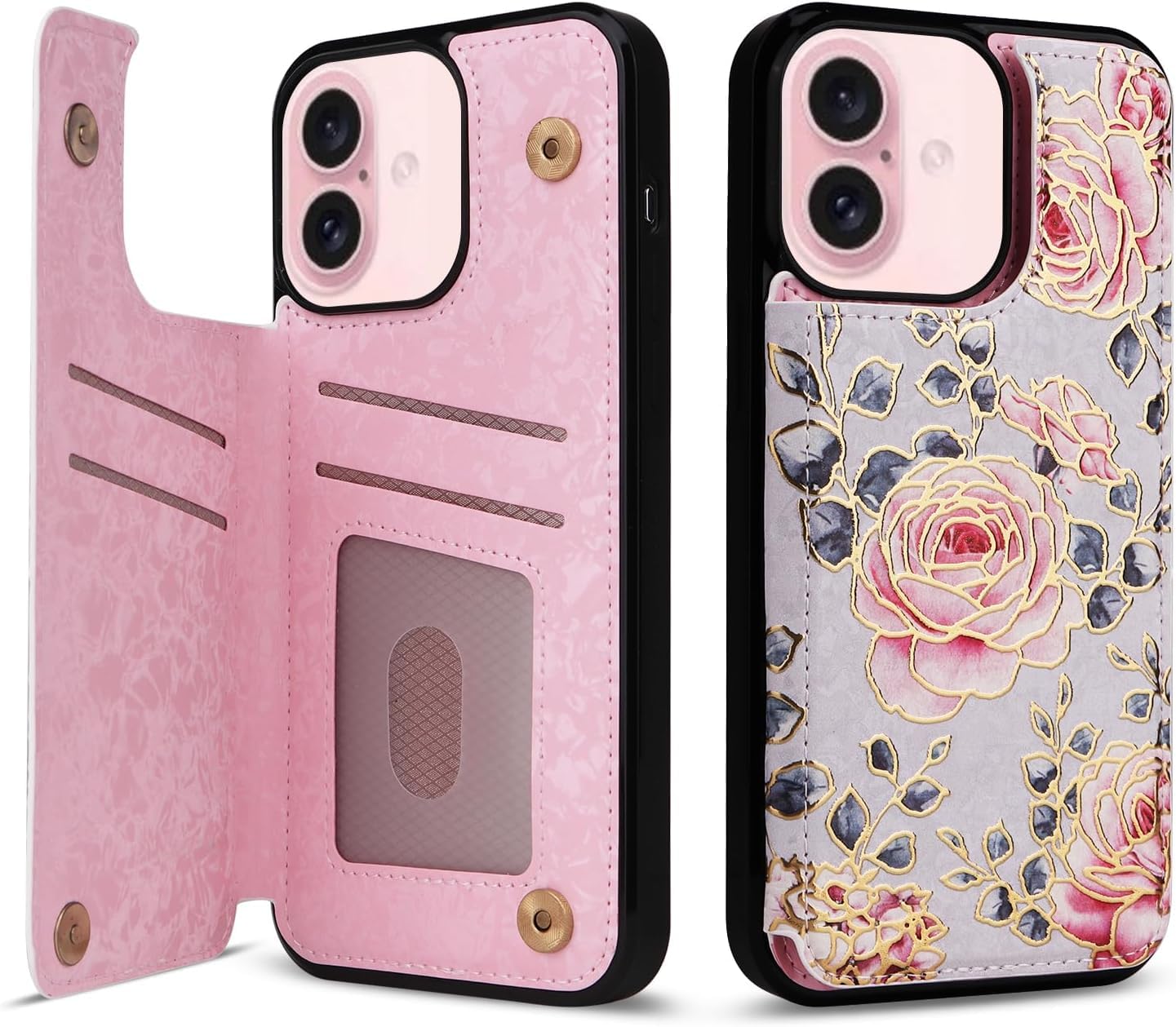 Capa Tipo Carteira Ueebai Para Iphone 17, Couro Pu, Suporte Floral Rfid