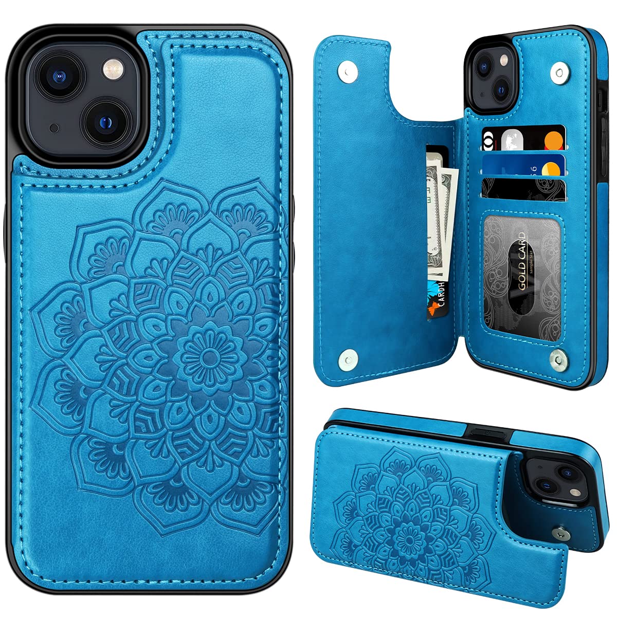 Capa De Telefone Mmhuo Para Iphone 15 Plus Com Suporte De Cartão Azul