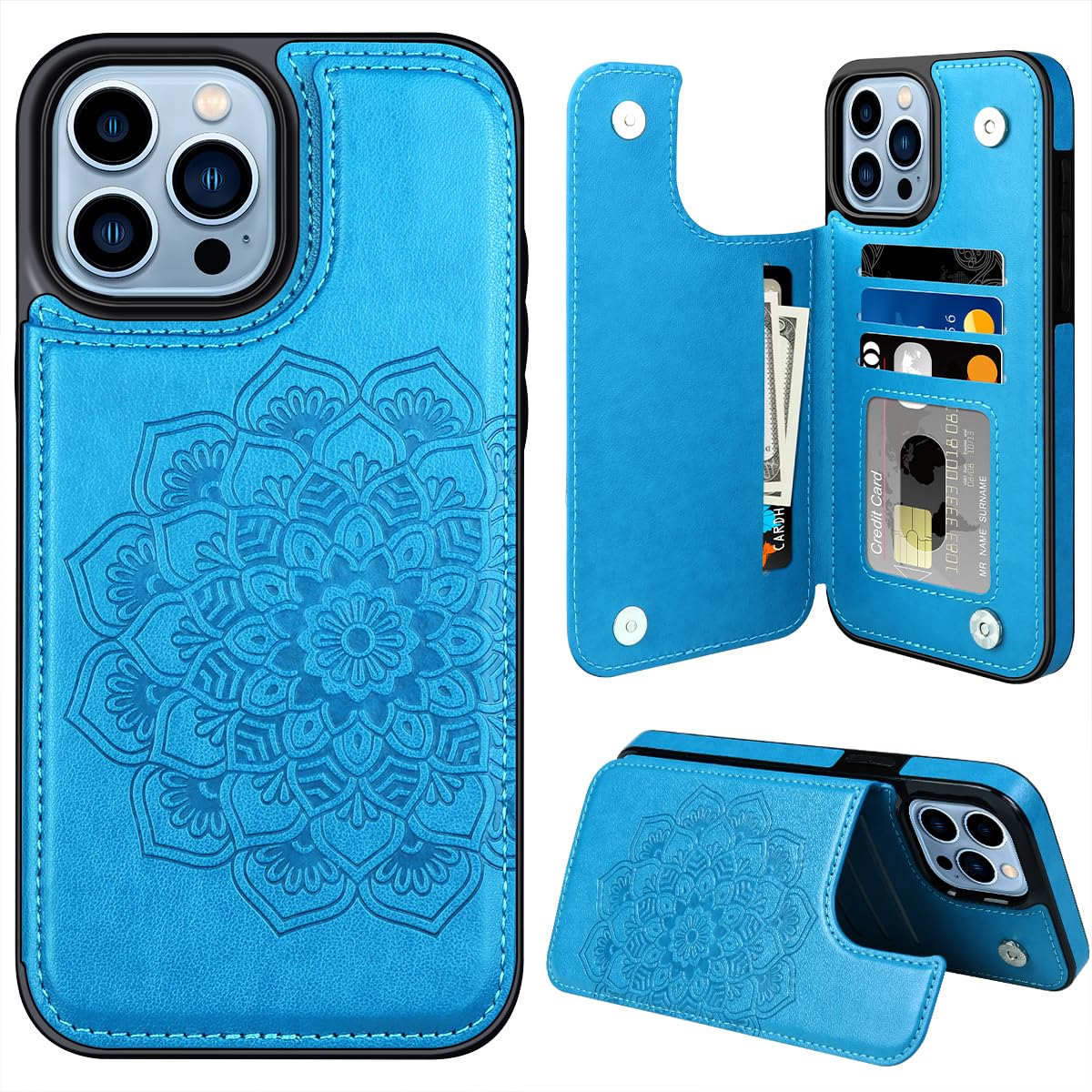 Capa De Telefone Mmhuo Para Iphone 15 Pro Max Com Suporte De Cartão Azul