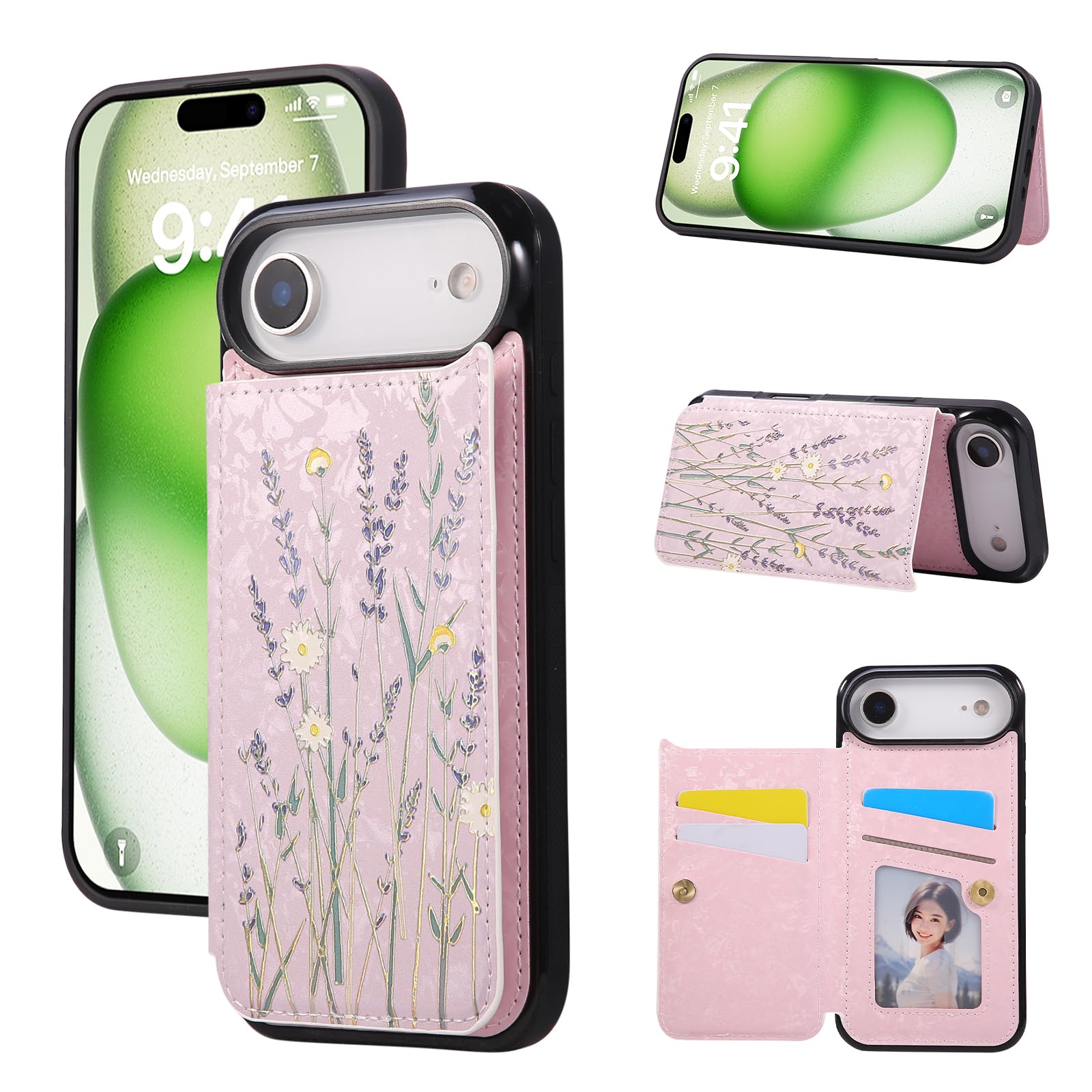 Capa Tipo Carteira Ueebai Para Iphone Air, Couro Pu, Bloco Rfid Floral