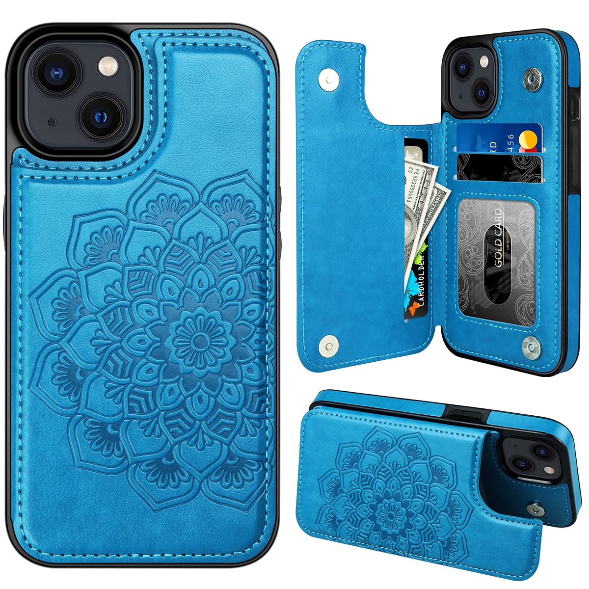 Capa De Telefone Mmhuo Para Iphone 15, Carteira Com Porta-cartões Azul
