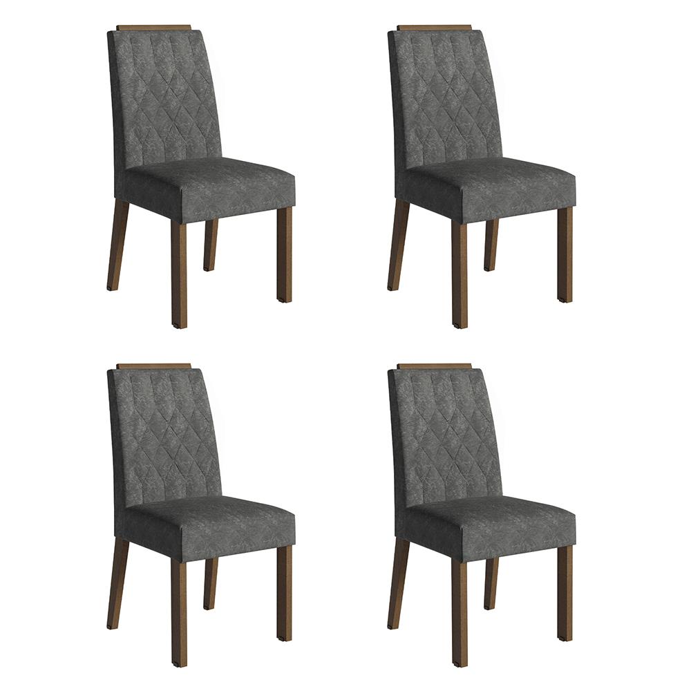 Kit 4 Cadeiras De Jantar 4256 Com Espaldar Rustic/silver Madesa