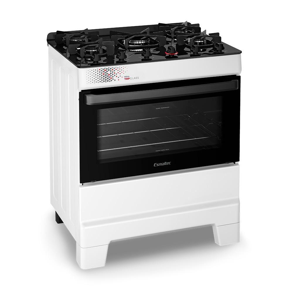 Fogão A Gás Mesa De Vidro Forno 84l Esmaltec Ideal Top Glass Branco 5 Bocas Bivolt