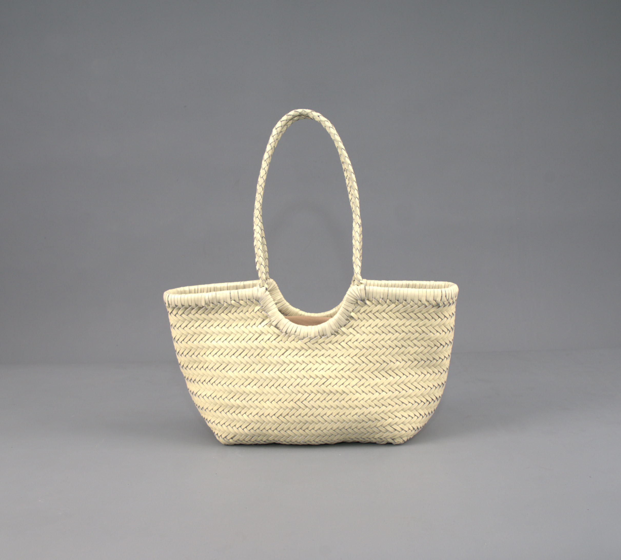 Bolsa De Compras Rimini Tecida À Mão Em Couro Genuíno Branco