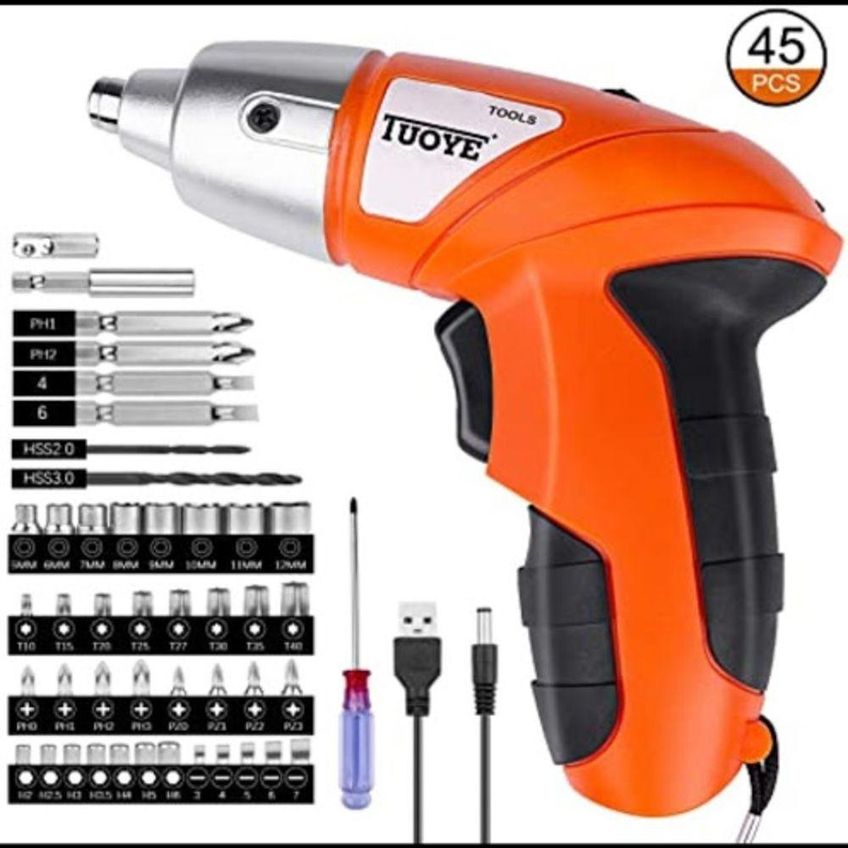 Kit Parafusadeira Com 45 Acessorios 4.8v Com Maleta Sem Fio Bateria Recarregavel Luz Led Bits E Soquetes Bivolt - imagem 4