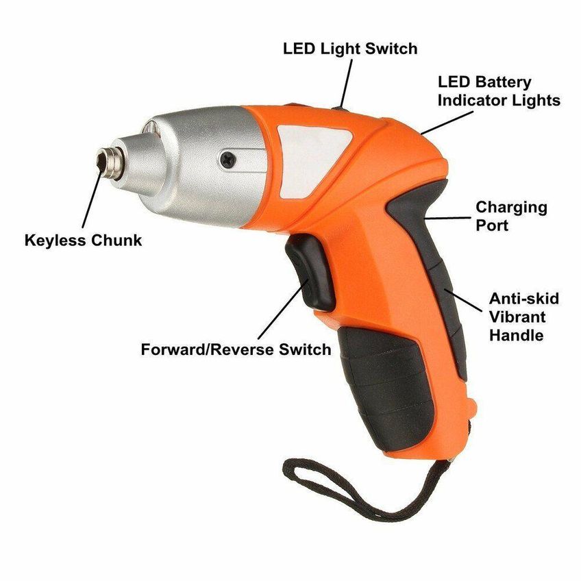 Kit Parafusadeira Com 45 Acessorios 4.8v Com Maleta Sem Fio Bateria Recarregavel Luz Led Bits E Soquetes Bivolt - imagem 5