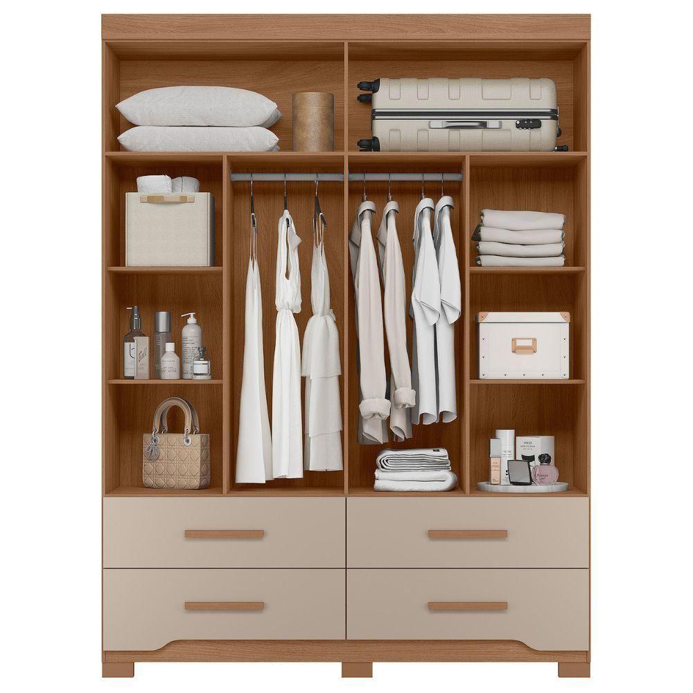 Guarda Roupa Casal 4p Espelho 157 Cm Miami Carvalho Fendi Moval