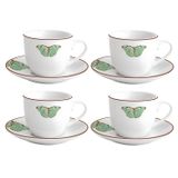 Jogo Xícaras Café Com Pires 220ml 4 Pçs Borboleta Porcelana