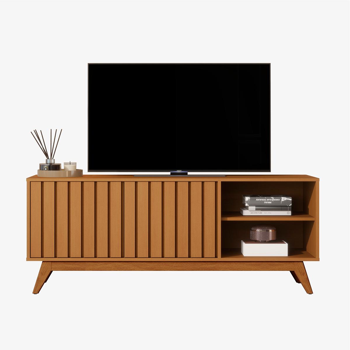 Rack Bancada Açai 140 Cm Tv Até 60" Com Pés Madeira Maciça Nature