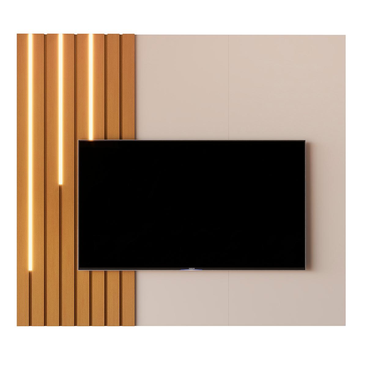Painel Suspenso Boto 1.4 Com Led Sala P/ Tv Até 58" Off White/nature