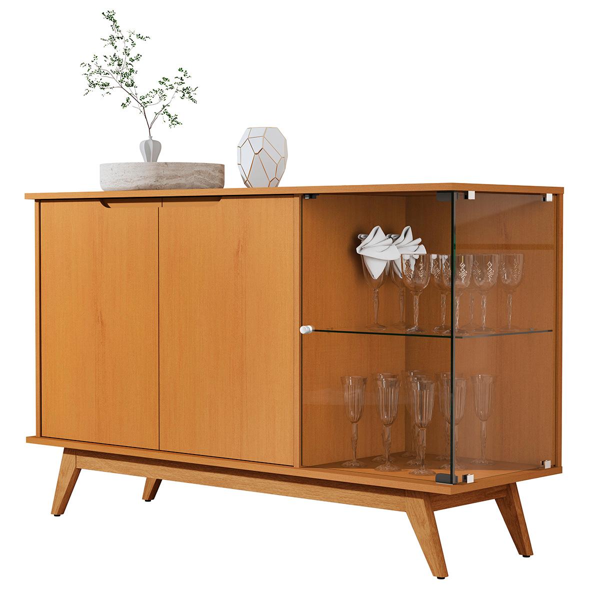 Aparador Buffet Tucumã Com 3 Portas Pés De Madeira Maciça Nature