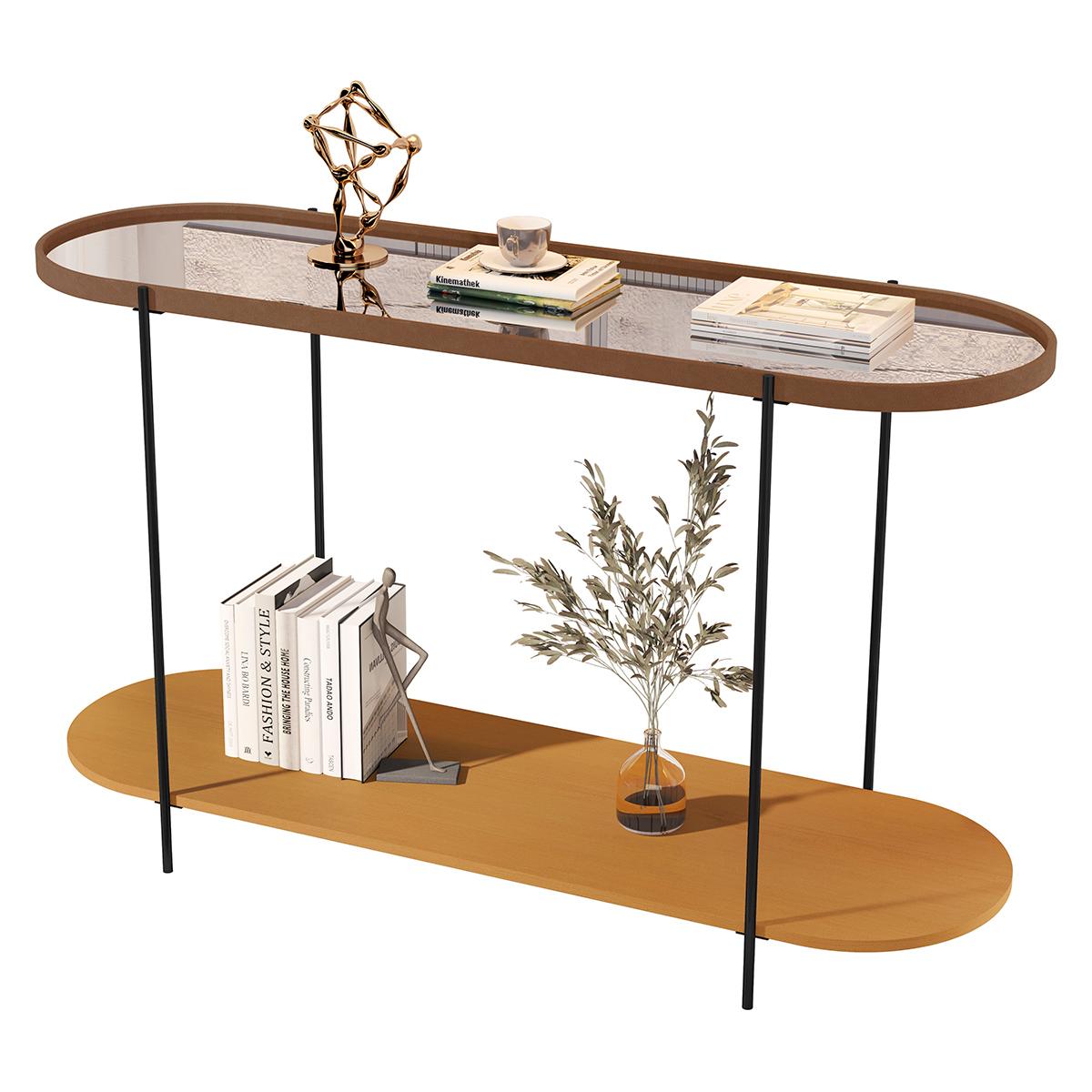 Aparador Buffet Bancada Alamanda Sala C/ Espelho E Pés Metal Castanho/nature/preto