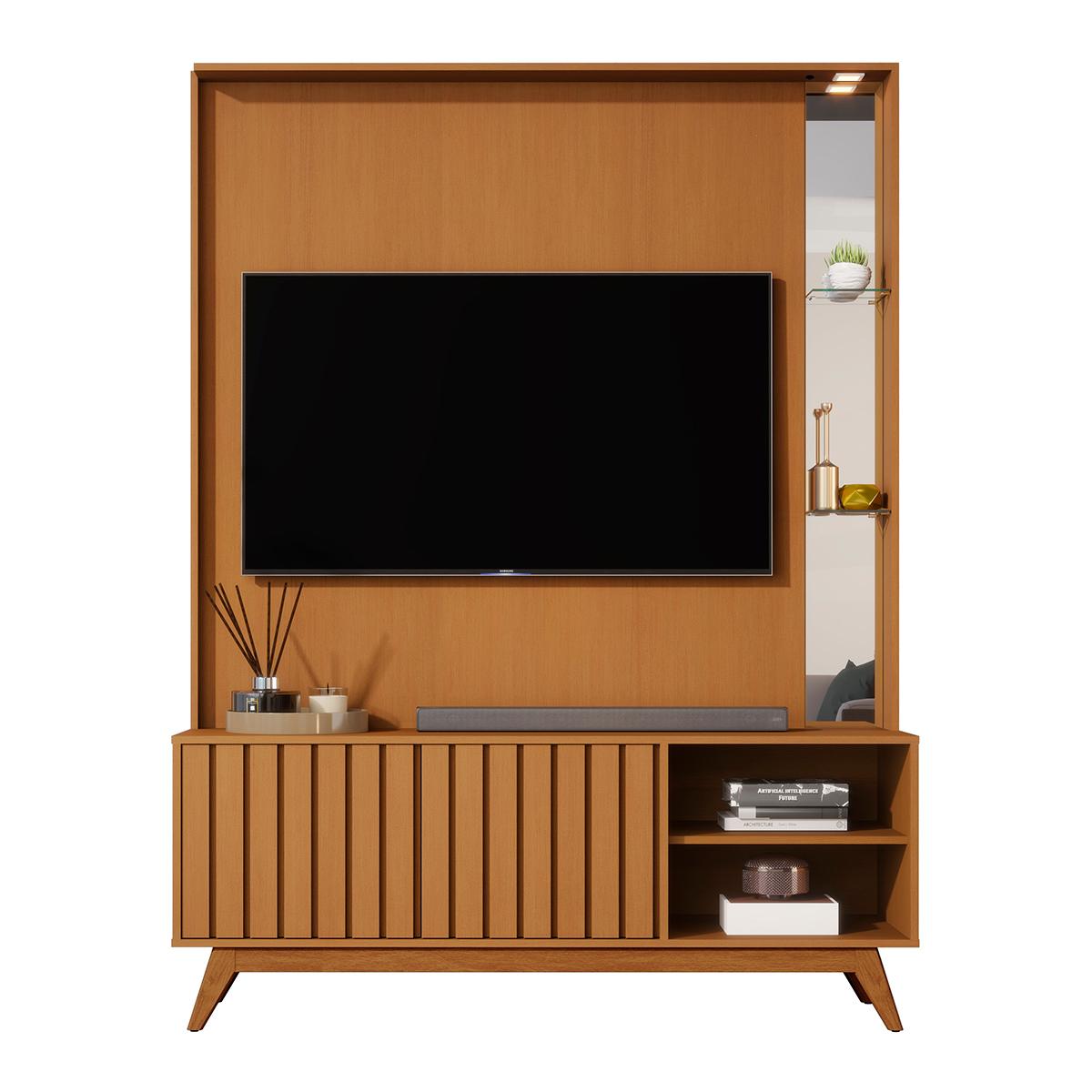 Home Estante Açaí 1.4 Led Sala P/ Tv Até 60" C/ Espelho Nature