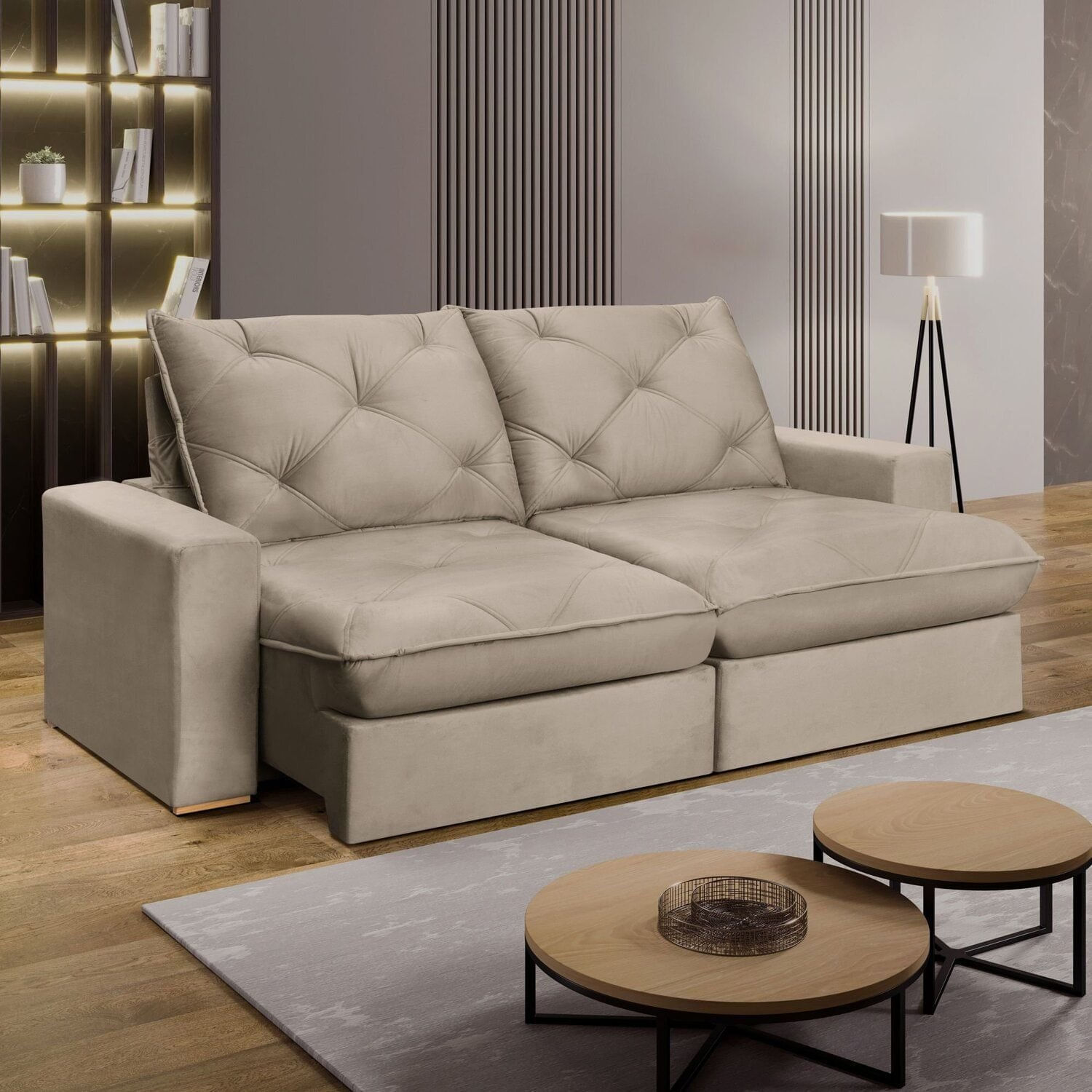 Sofá Retrátil 280cm Pilow 25cm Mônaco Bege