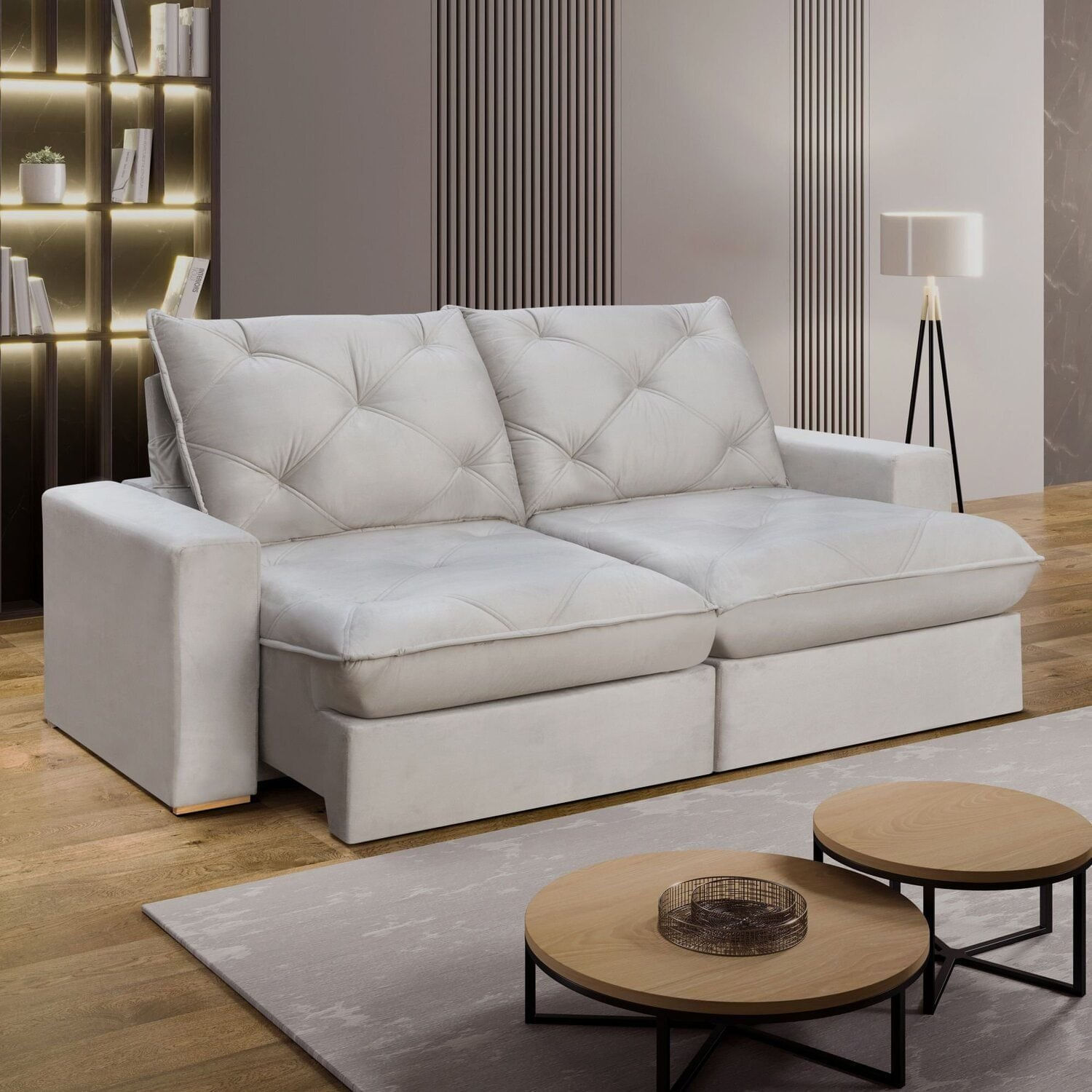 Sofá Retrátil 220cm Pilow 25cm Mônaco Gelo