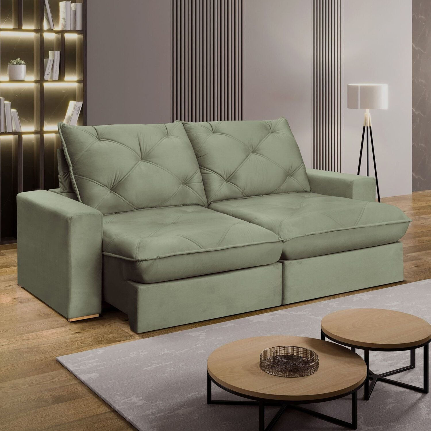 Sofá Retrátil 280cm Pilow 25cm Mônaco Verde