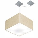 Lustre Pendente Quadrado Com Desvio Md-4271 Cúpula Em Tecido 30/40x40cm Rustico Bege - Bivolt