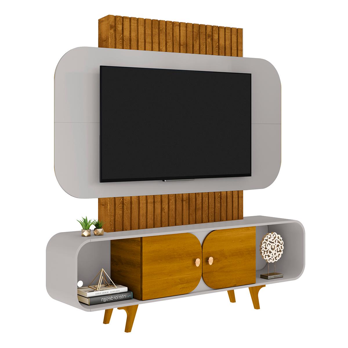 Home Estante Rack Embau Para Tv Até 75 Polegadas Off White/naturale