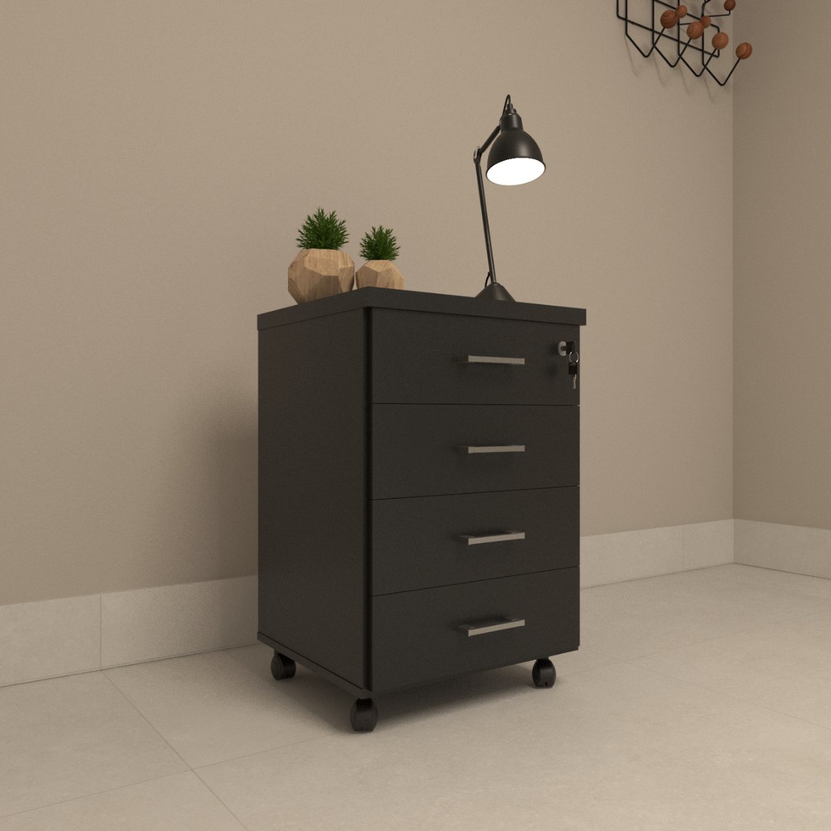 Gaveteiro Volante Com 4 Gavetas Para Escritório Ou Home Office Preto