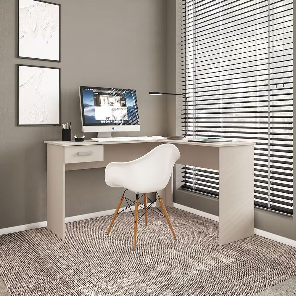 Escrivaninha De Canto Fênix Formato L 1 Gaveta Mdp Pintura Uv Espaçosa E Funcional Politorno