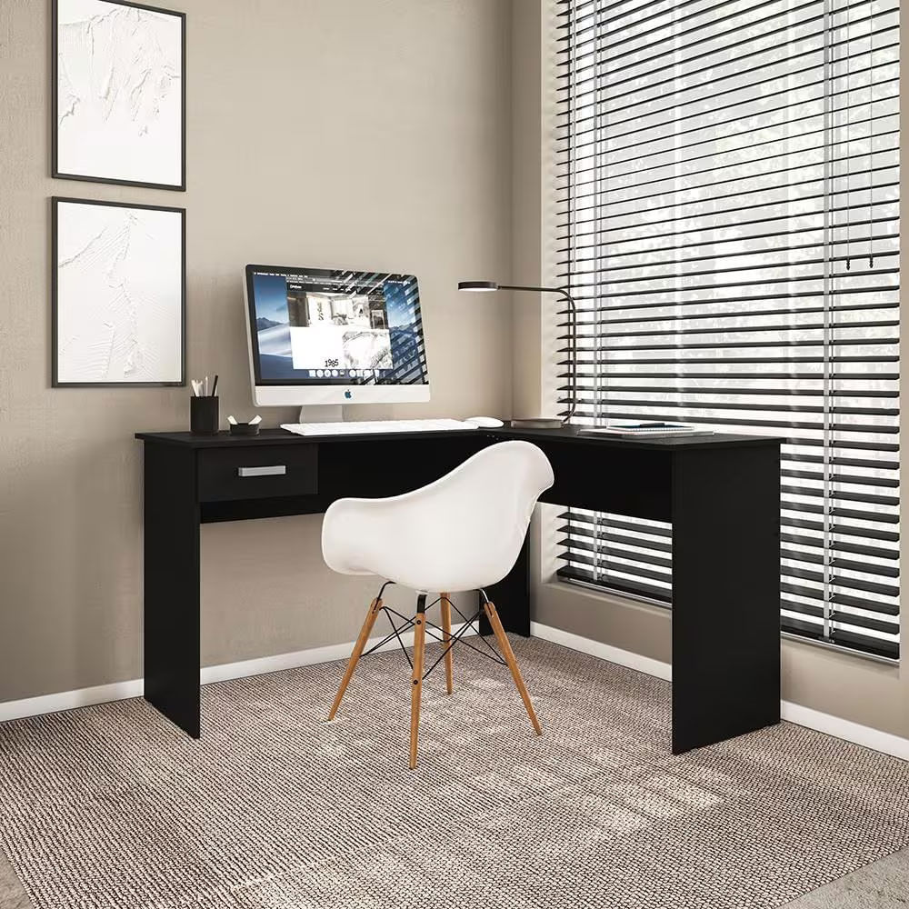 Escrivaninha De Canto Fênix Formato L 1 Gaveta Mdp Pintura Uv Espaçosa E Funcional Politorno