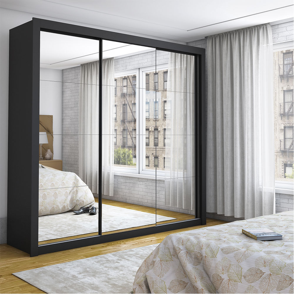 Guarda Roupa Isabela Casal 3 Portas De Correr Com Espelho Master Carioca Móveis