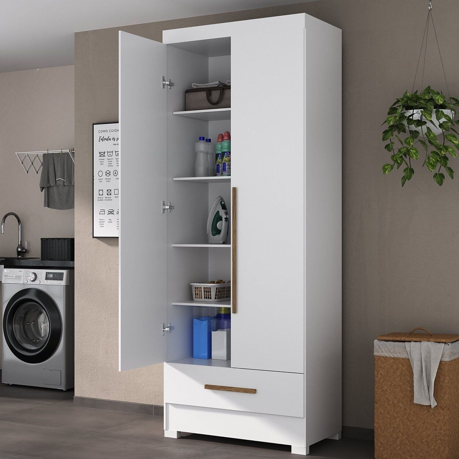 Armário Multiuso 100% Mdf 2 Portas 1 Gaveta Smart Espresso Móveis Branco