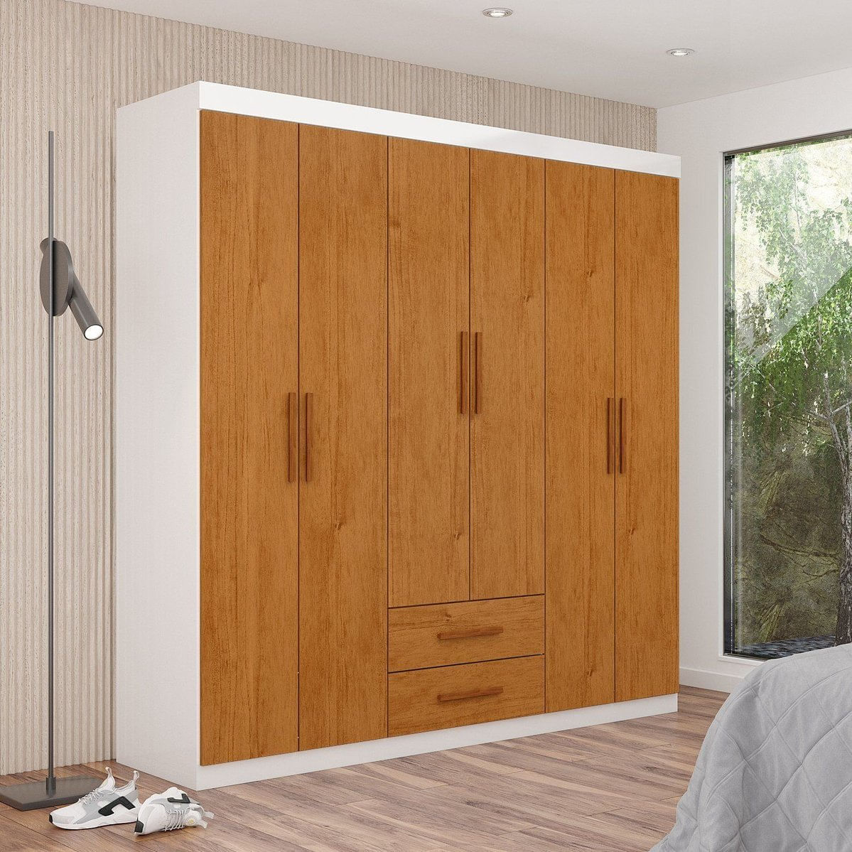 Guarda-roupa 6 Portas 2 Gavetas Aurora Cinamomo/branco